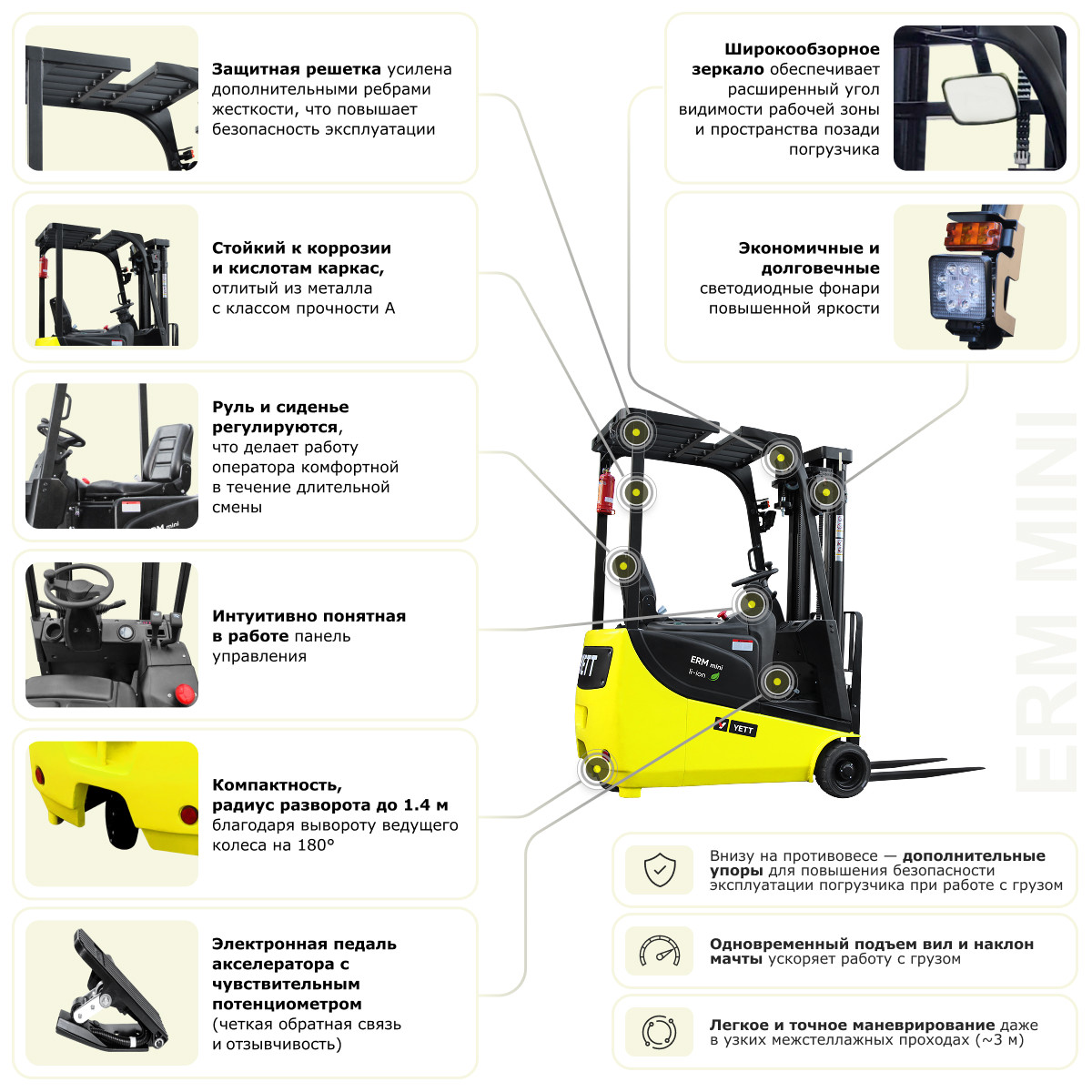 6 - Электрический мини-погрузчик YETT ERM10 mini ZSM450-SS