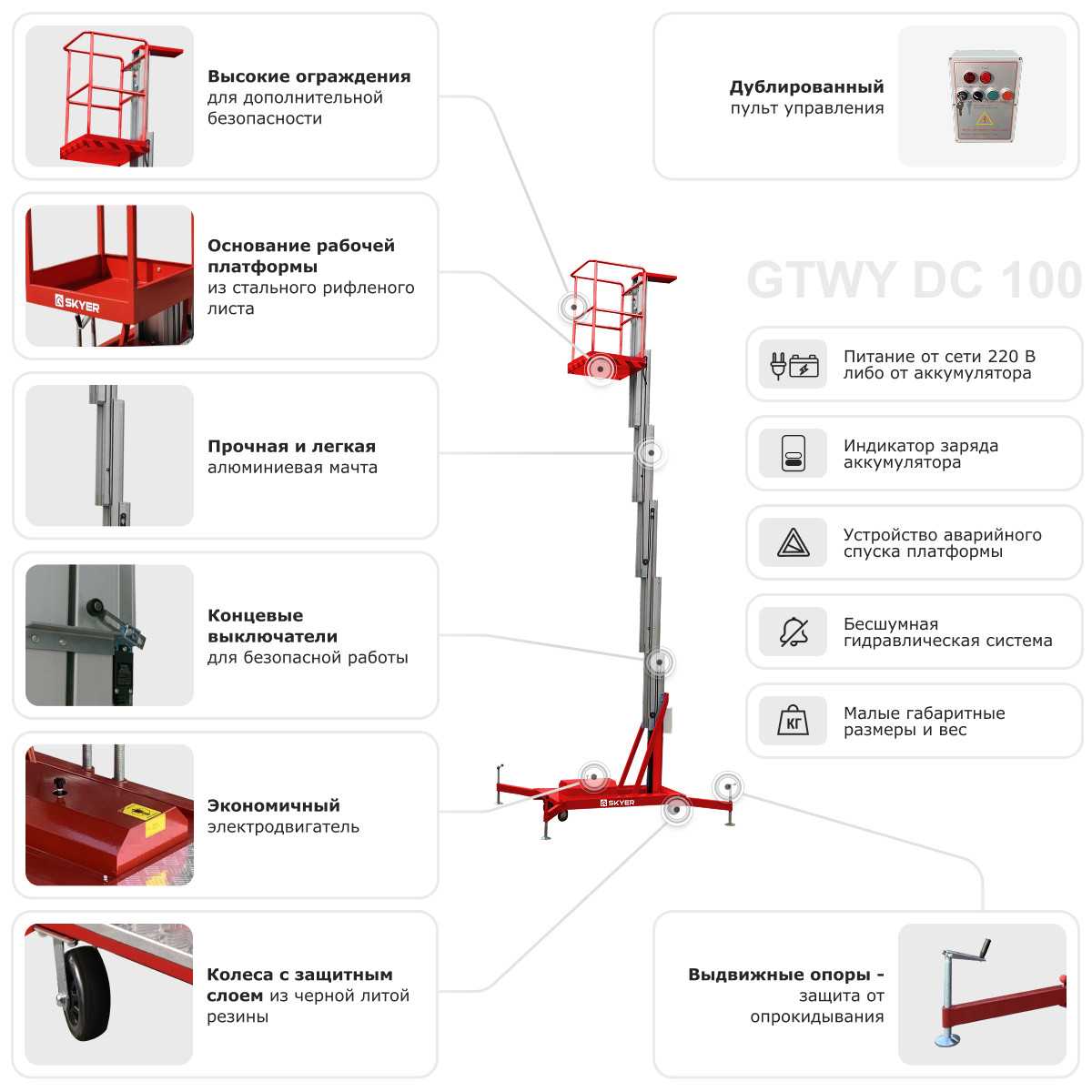 8 - Одномачтовый подъемник SKYER GTWY9-100 AC/DC