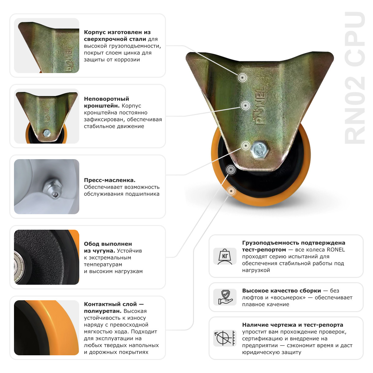 Большегрузное полиуретановое колесо RONEL RN02 CPU 125 - 3