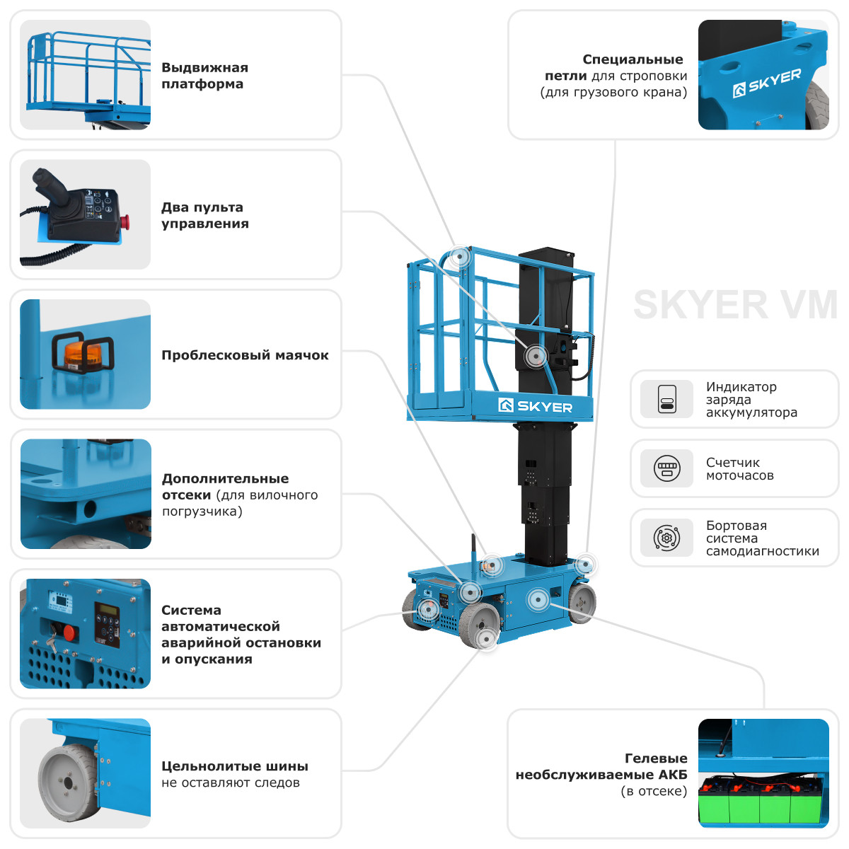 3 - Вертикальный самоходный телескопический подъемник SKYER VM 0823